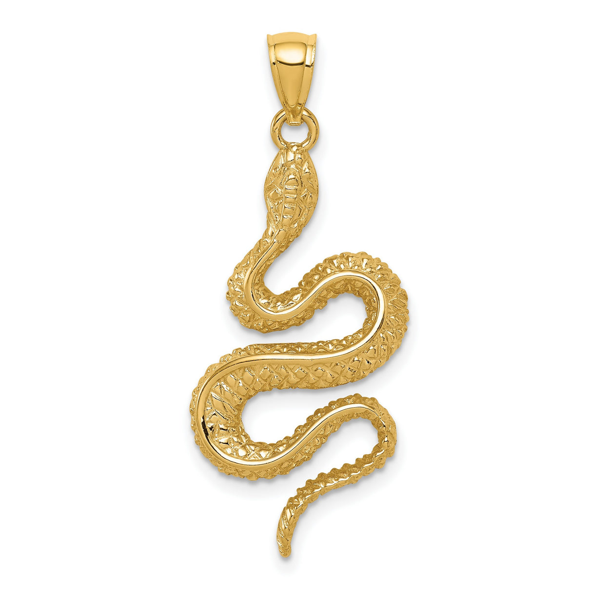 14k Yellow Gold Snake Pendant with Detailed Serpentine Design, Symbol of Transformation and Protection