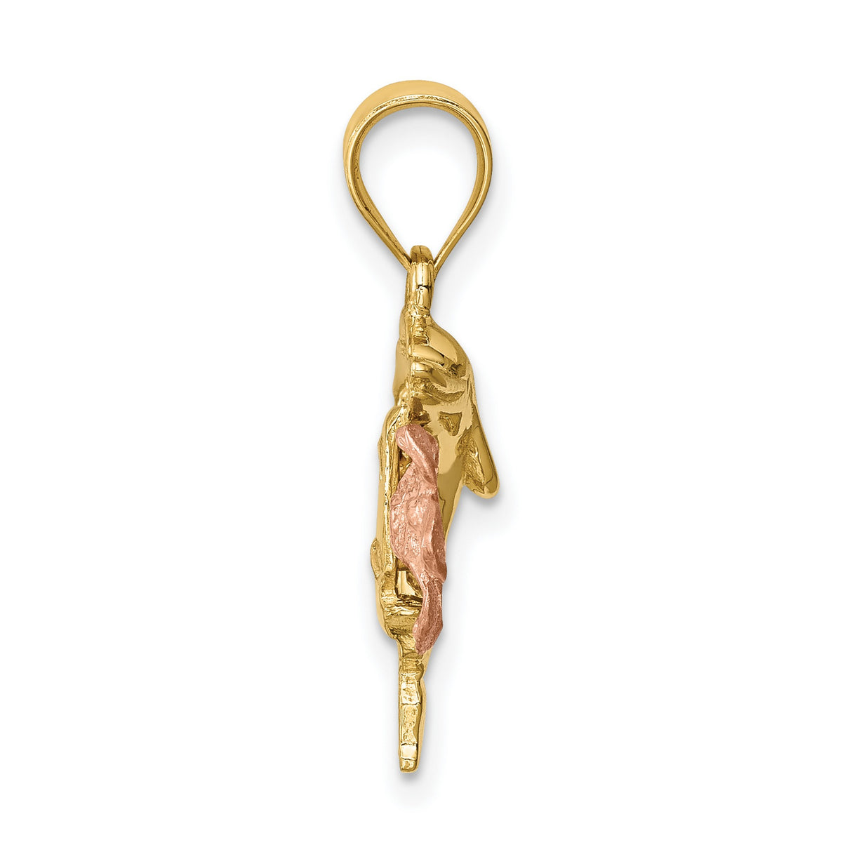 Brushed/Polished Diamond-cut Plumeria with Dolphin Charm Pendant in Real 14k Multi-Tone Gold