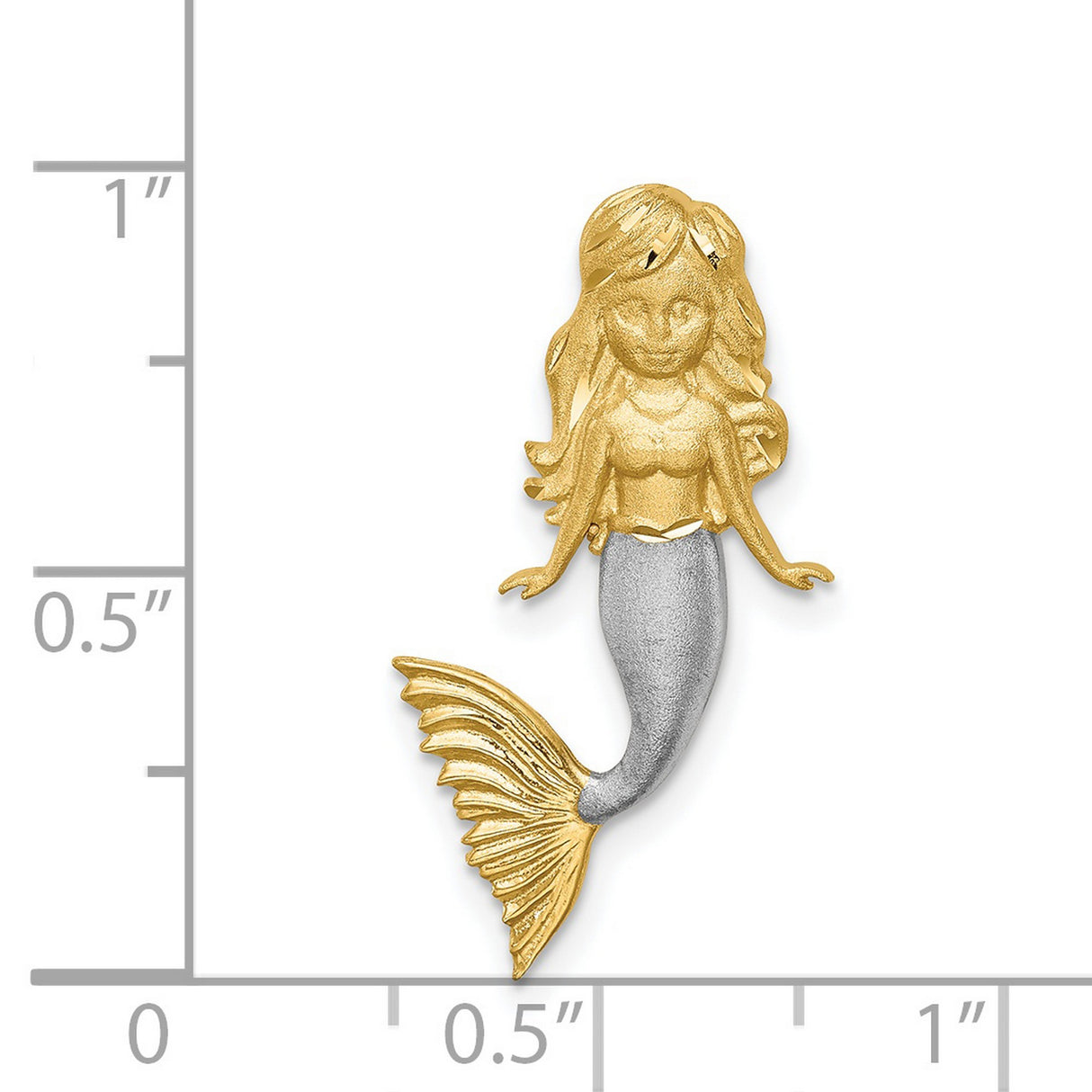 14k Yellow Gold Mermaid Pendant with Rhodium, Two-Tone Nautical Fantasy Charm for Women