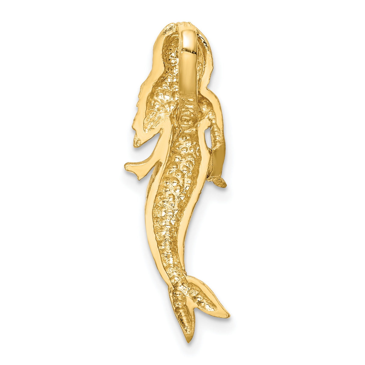 14k Multi-Tone Gold Mermaid Pendant with Detailed Scales and Long Hair, Ocean Fantasy Theme