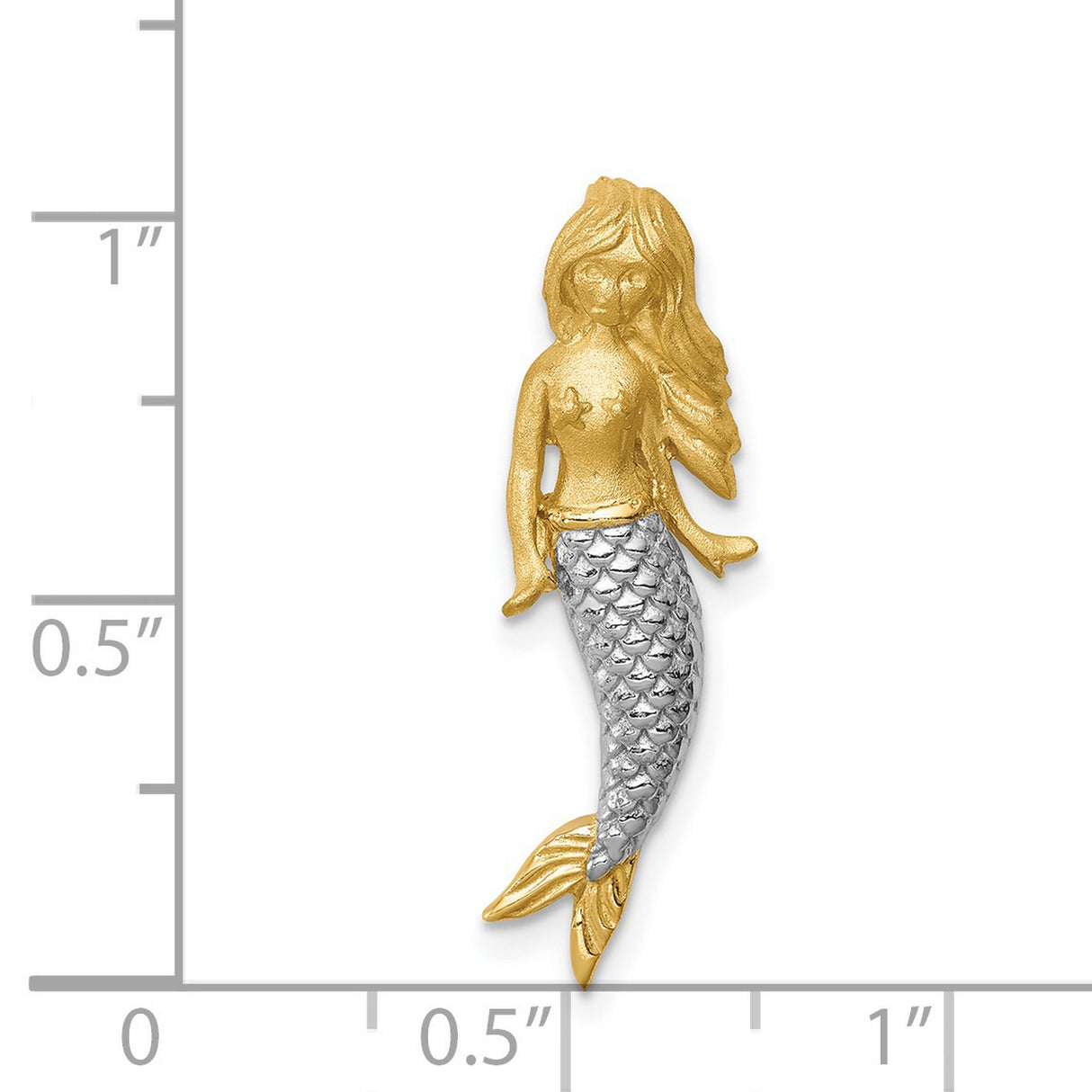 14k Multi-Tone Gold Mermaid Pendant with Detailed Scales and Long Hair, Ocean Fantasy Theme