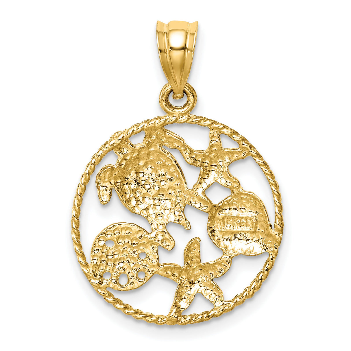 14k Multi-Tone Gold Sea Turtle Pendant with Starfish, Shell, Sand Dollar, Ocean Theme