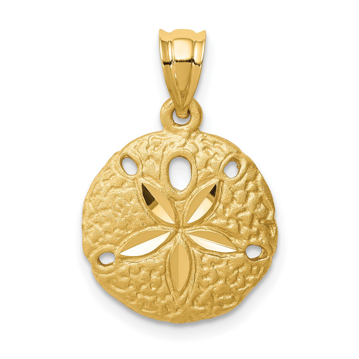 14k Yellow Gold Sand Dollar Pendant with Cutout Star Design, Nautical Beach Charm for Women