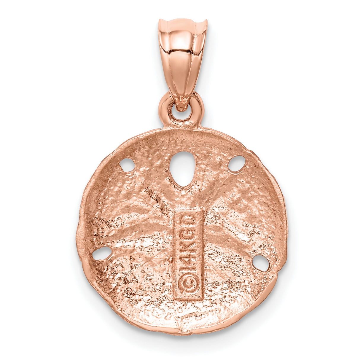 14k Rose Gold Sand Dollar Pendant with Cutout Star Design and Textured Finish