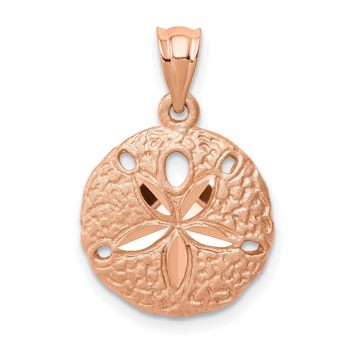 14k Rose Gold Sand Dollar Pendant with Cutout Star Design and Textured Finish