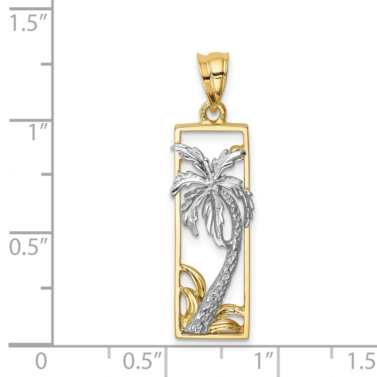 14k Two-Tone Gold Palm Tree Pendant with Tropical Rectangle Frame Design