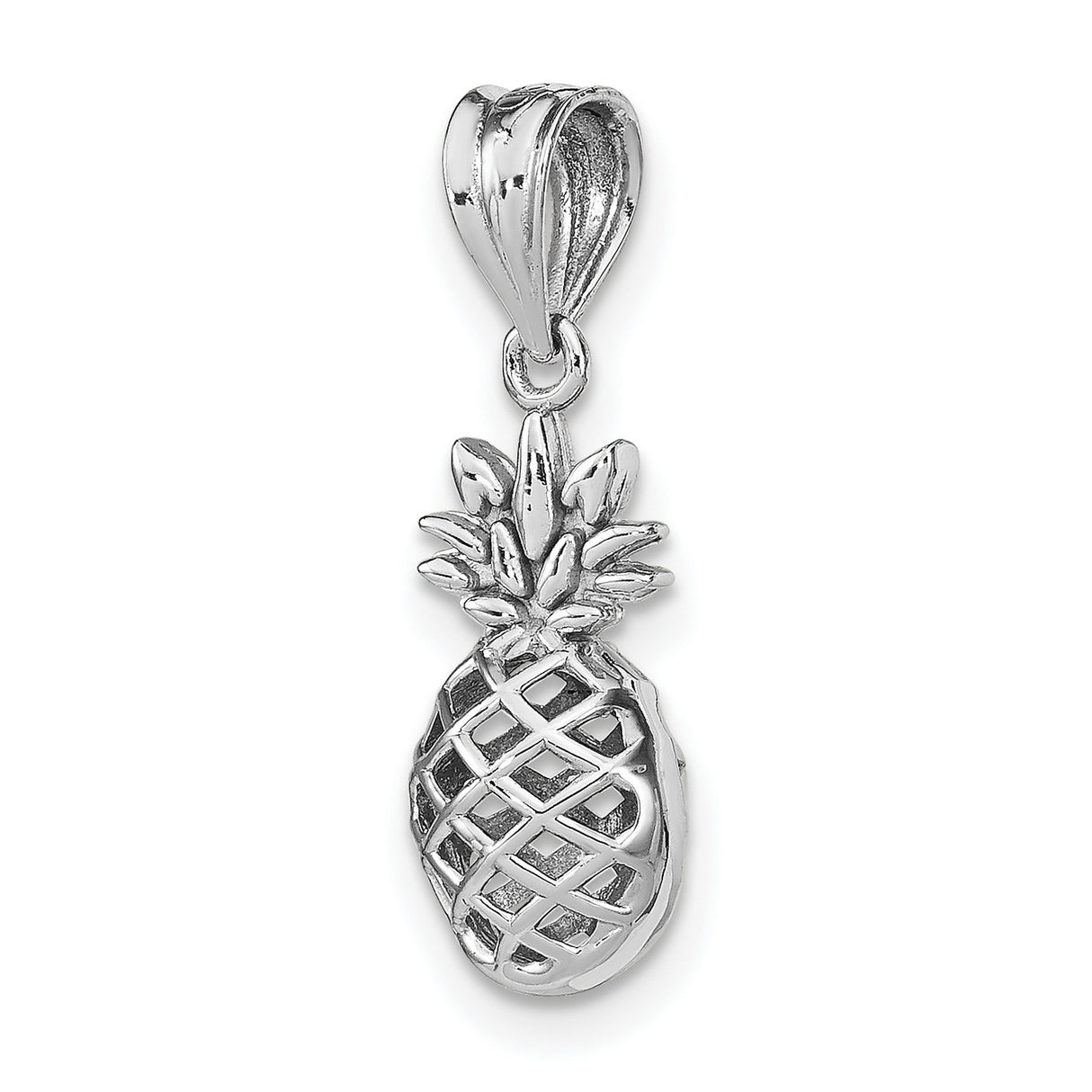 14k White Gold Pineapple Pendant with Open Lattice Design, Tropical Charm for Women