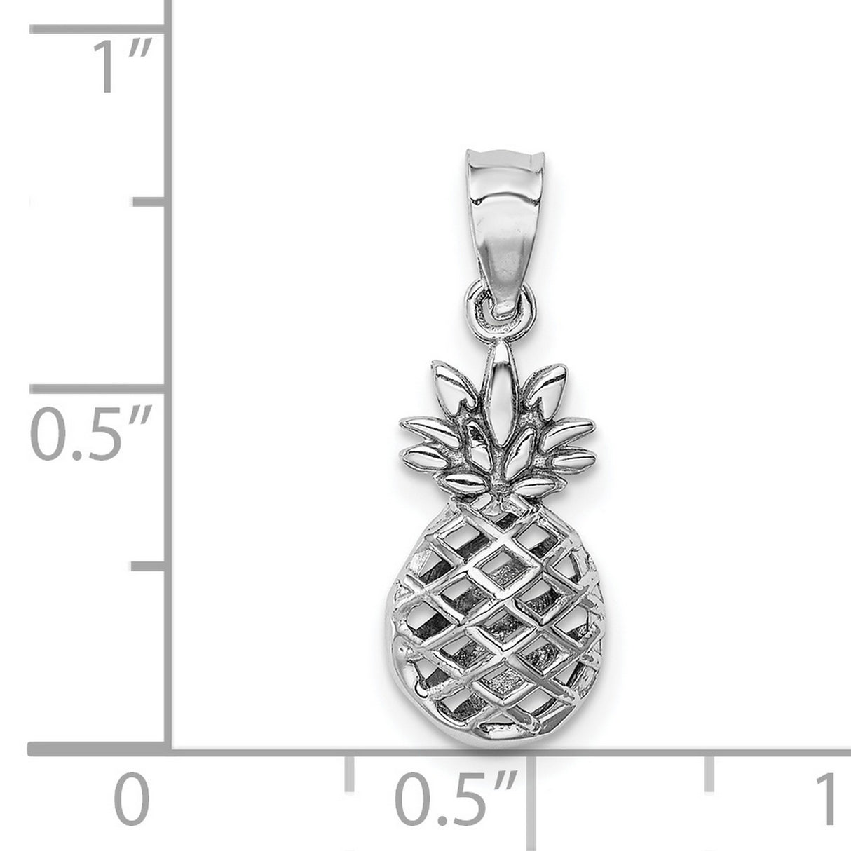 14k White Gold Pineapple Pendant with Open Lattice Design, Tropical Charm for Women