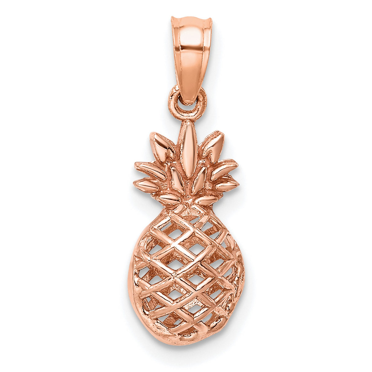 14k Rose Gold Pineapple Pendant, Open Lattice Design, Tropical Charm, Symbol of Hospitality