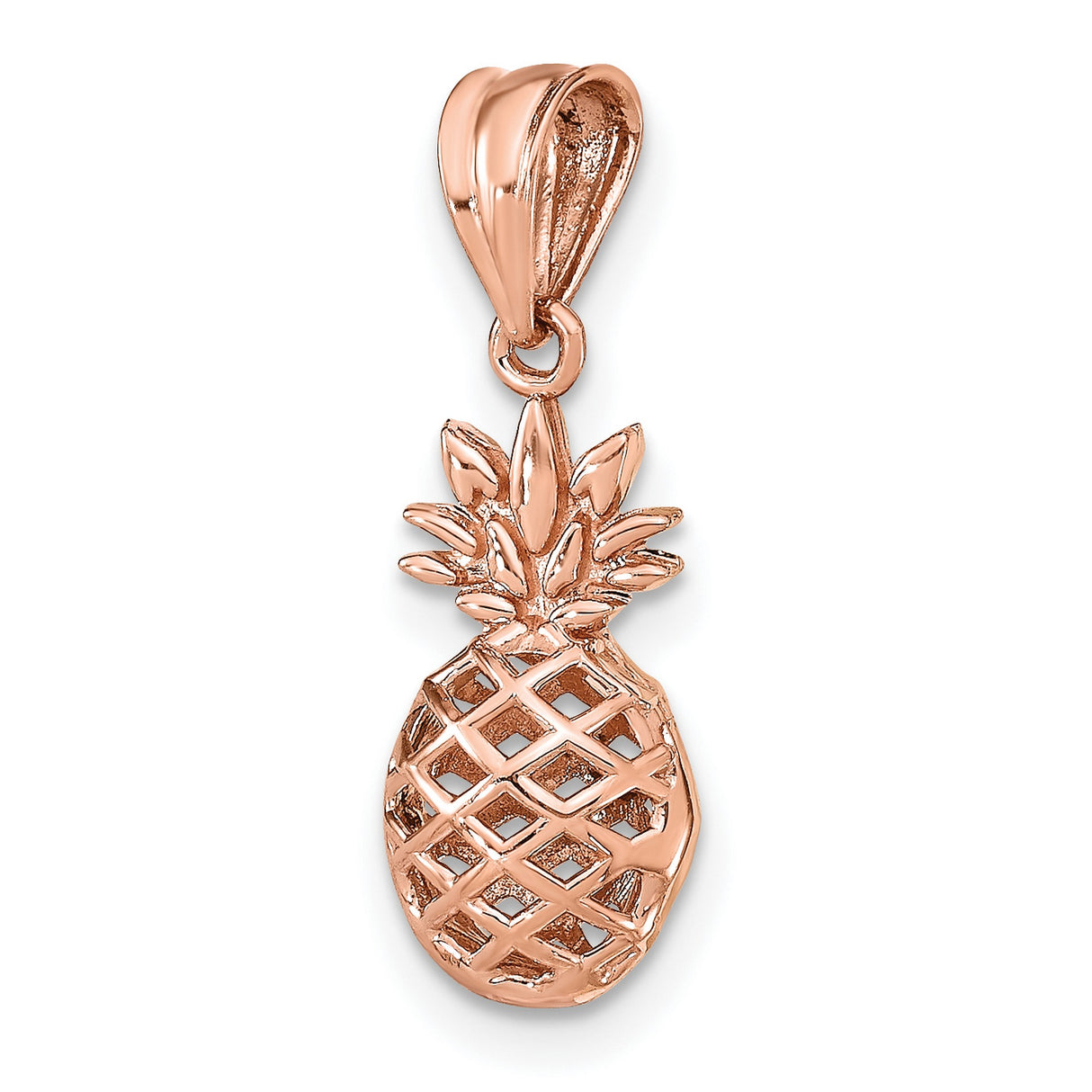 14k Rose Gold Pineapple Pendant, Open Lattice Design, Tropical Charm, Symbol of Hospitality