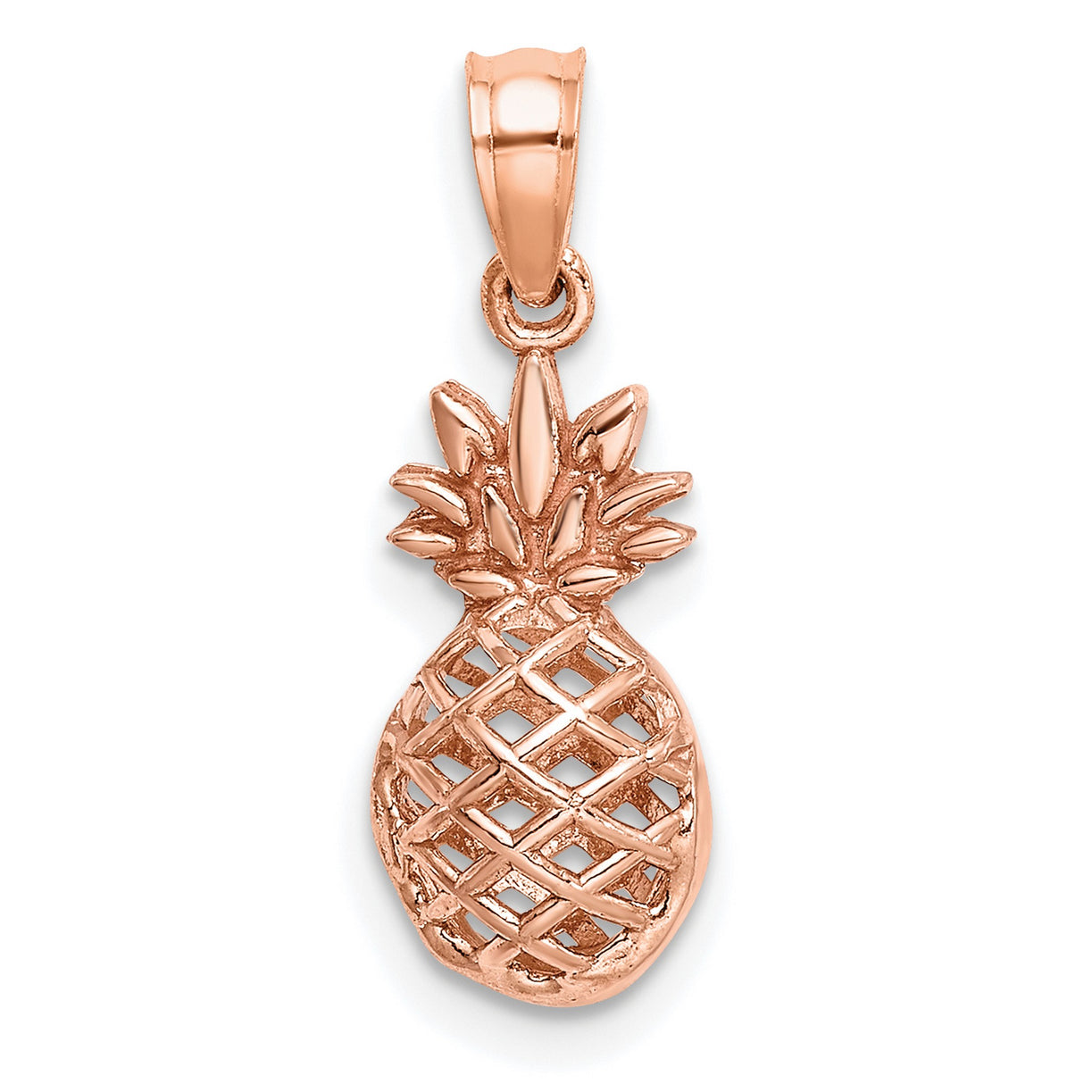 14k Rose Gold Pineapple Pendant, Open Lattice Design, Tropical Charm, Symbol of Hospitality