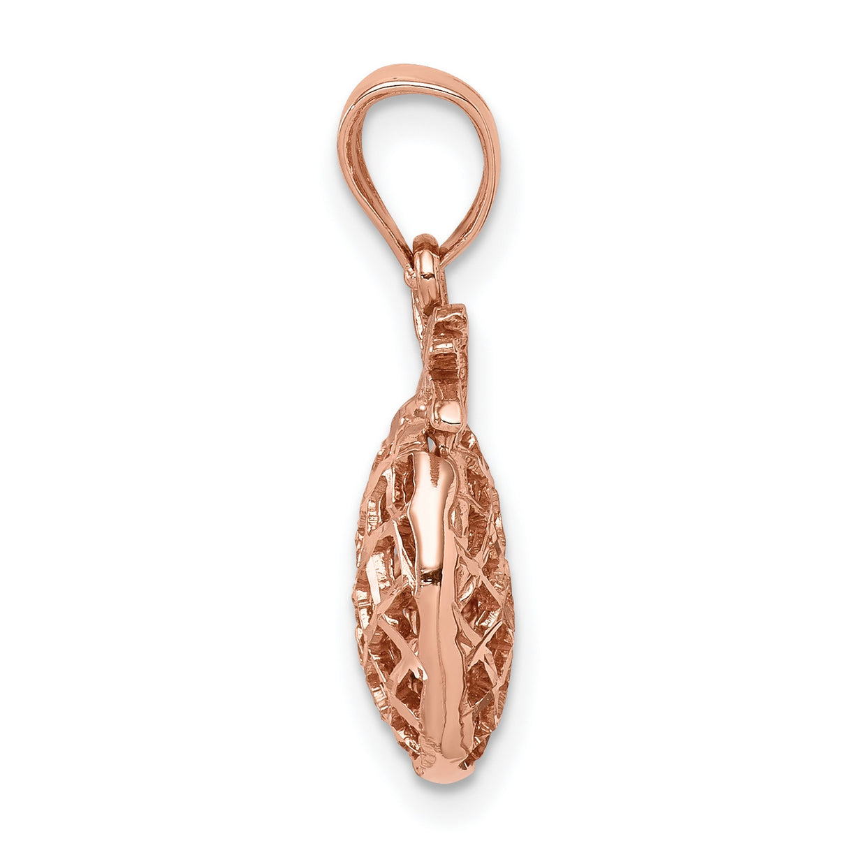 14k Rose Gold Pineapple Pendant with Open Lattice Design, Tropical Summer Charm for Women