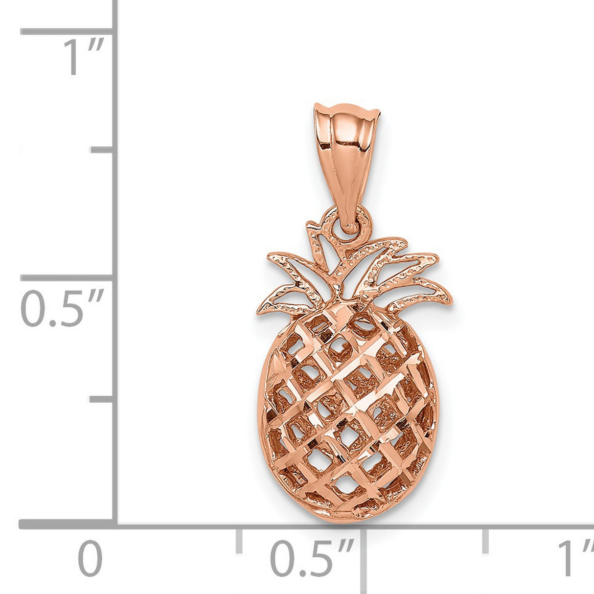 14k Rose Gold Pineapple Pendant with Open Lattice Design, Tropical Summer Charm for Women