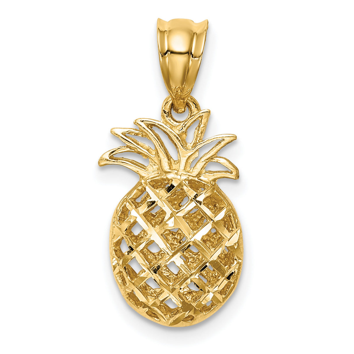 14k Yellow Gold Pineapple Pendant with Open Lattice Design, Tropical Fruit Charm for Women