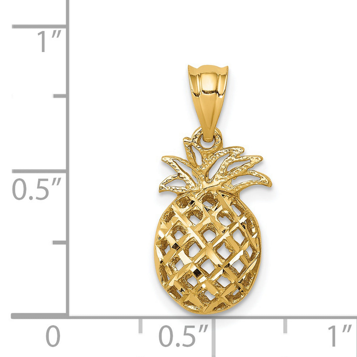 14k Yellow Gold Pineapple Pendant with Open Lattice Design, Tropical Fruit Charm for Women