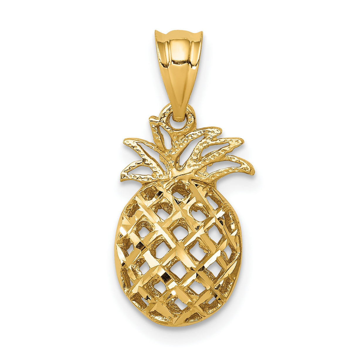 14k Yellow Gold Pineapple Pendant with Open Lattice Design, Tropical Fruit Charm for Women