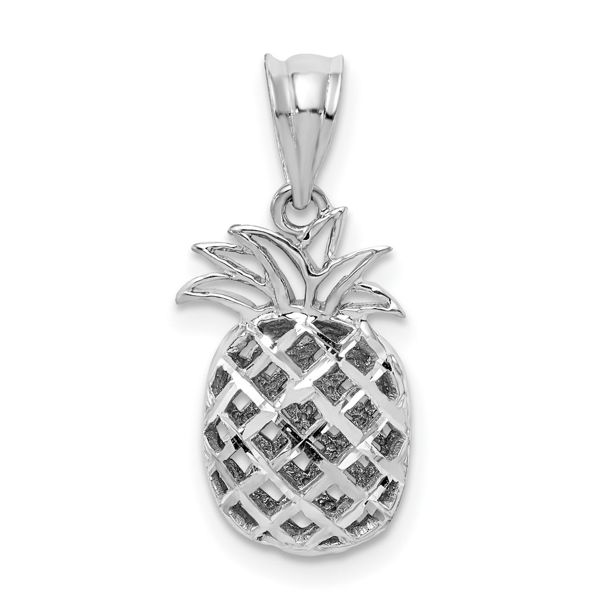 14k White Gold Pineapple Pendant with Cut-Out Design, Tropical Charm for Women