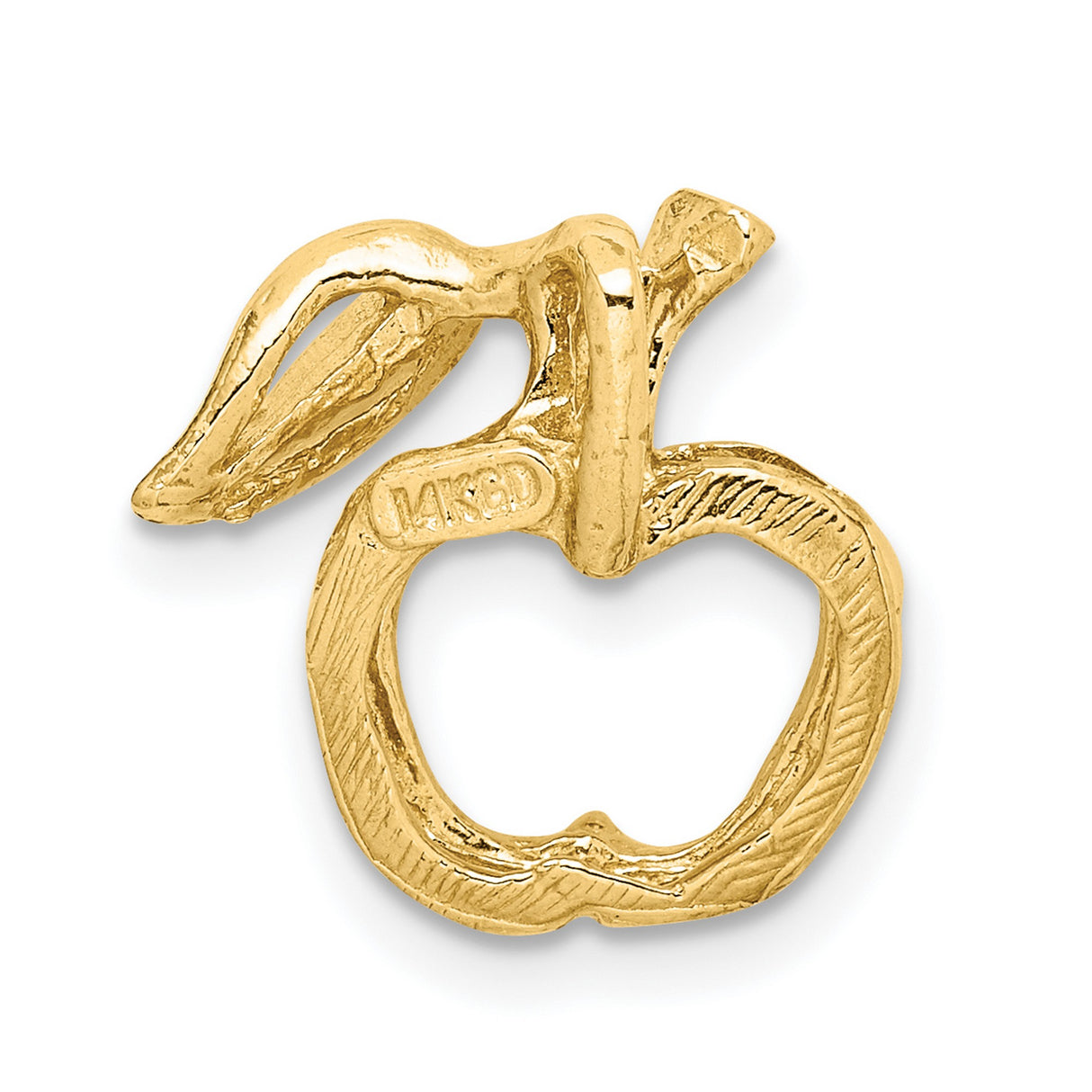 14k Yellow Gold Open Apple Pendant with Leaf Detail, Minimalist Cut-Out Symbolizing Knowledge and Health