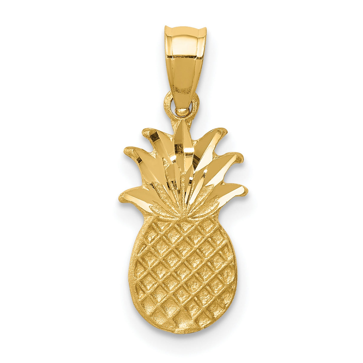 14k Yellow Gold Pineapple Pendant with High Polish and Textured Detail, Tropical Charm for Women