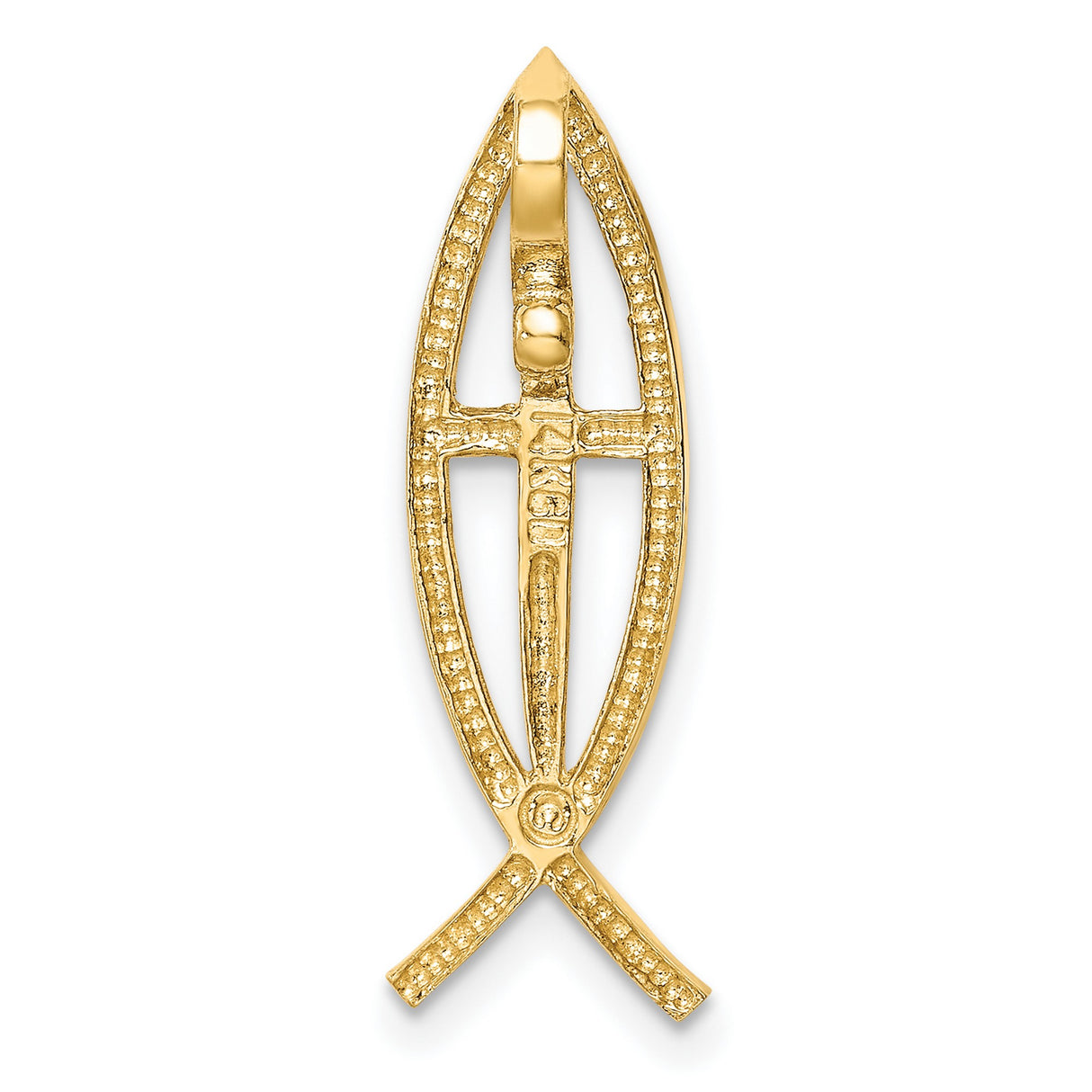 14k Yellow Gold Cross Pendant with Ichthus Fish Symbol, Minimalist Christian Design