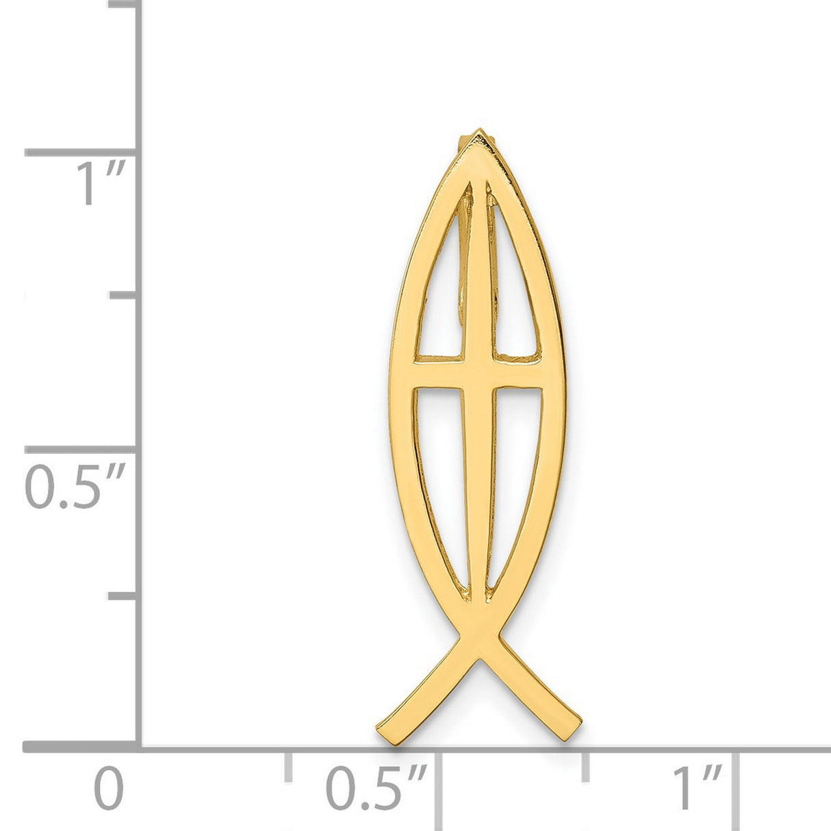 14k Yellow Gold Cross Pendant with Ichthus Fish Symbol, Minimalist Christian Design