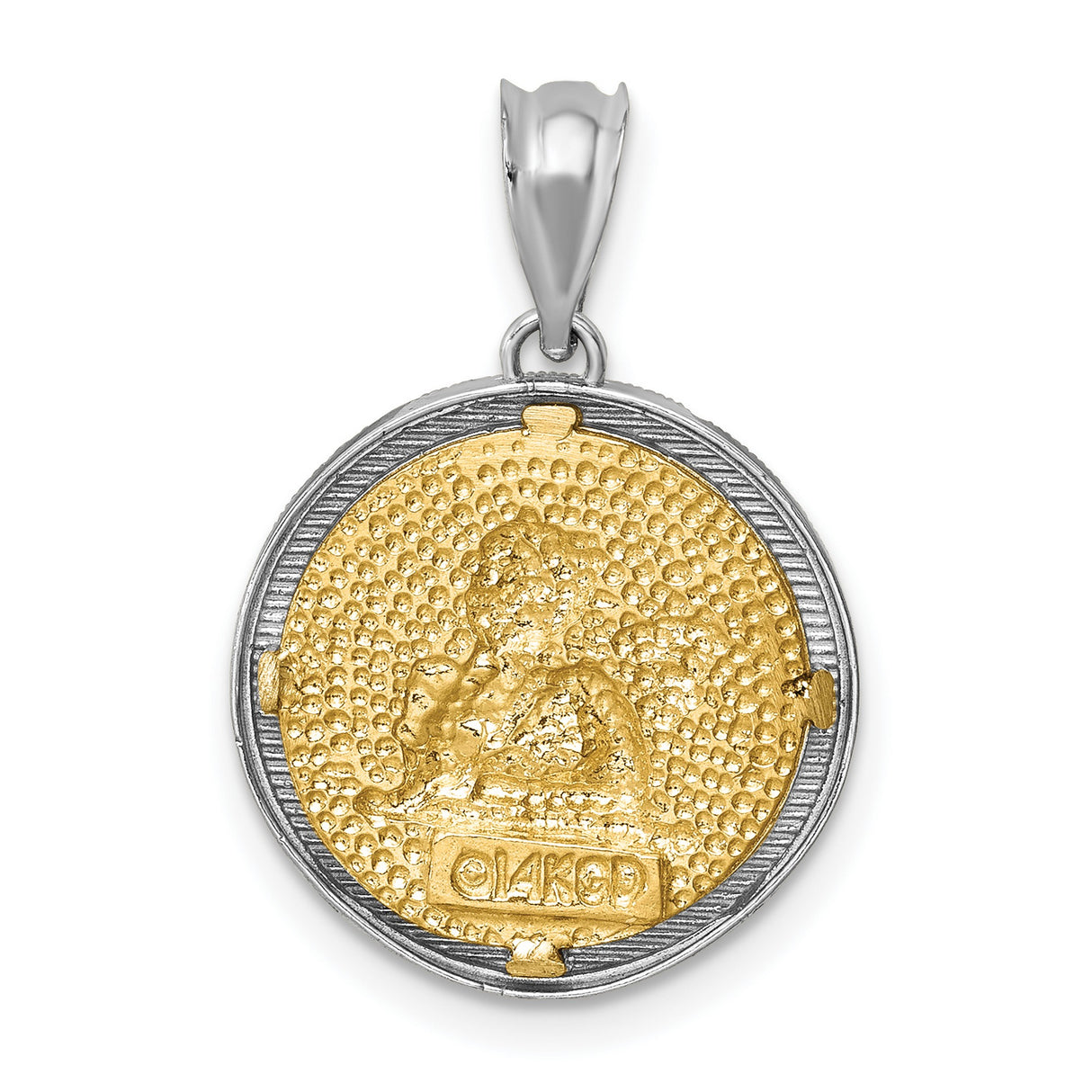 14k Two-Tone Gold Cherub Pendant with Textured Center and Polished Border
