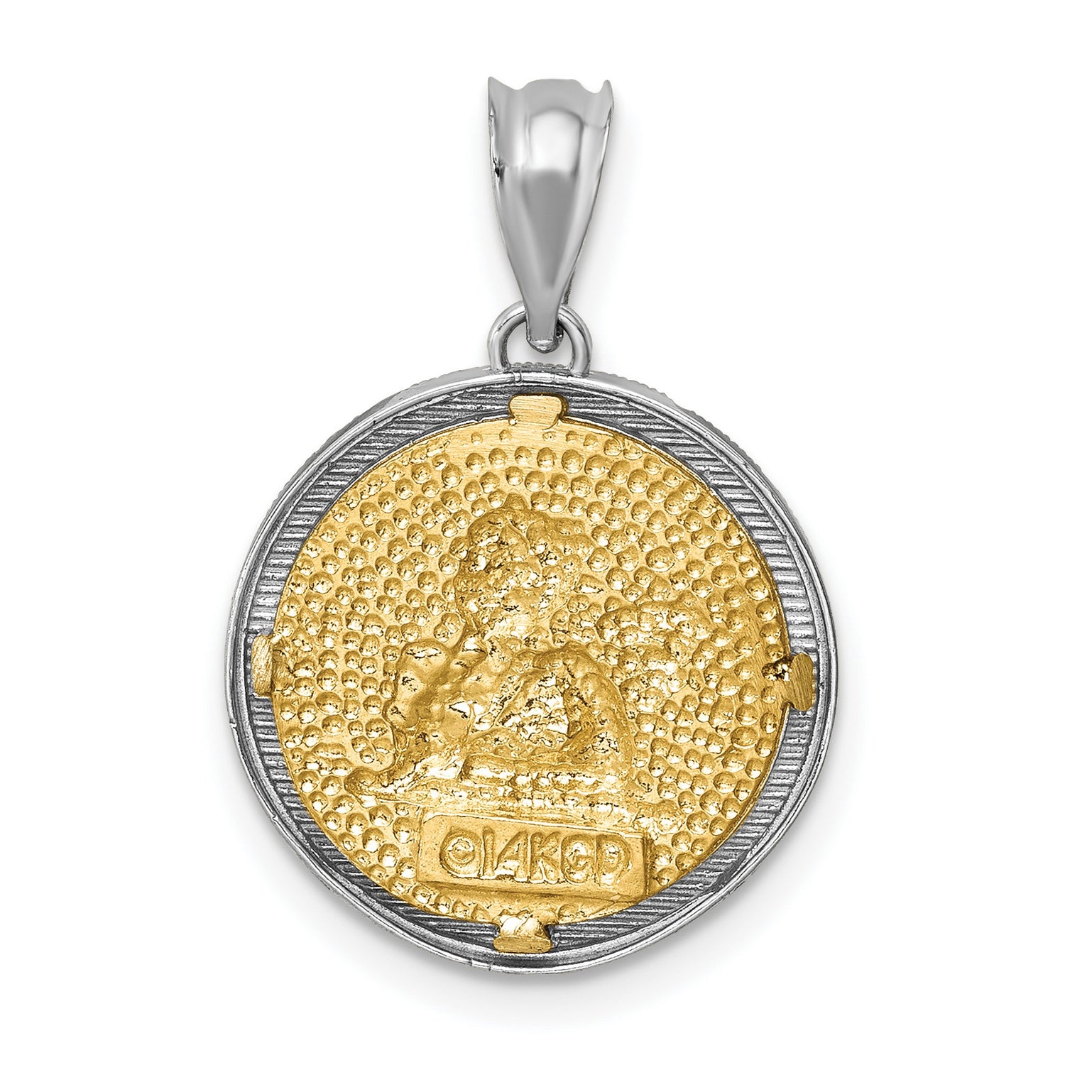 14k Two-Tone Gold Cherub Pendant with Textured Center and Polished Border