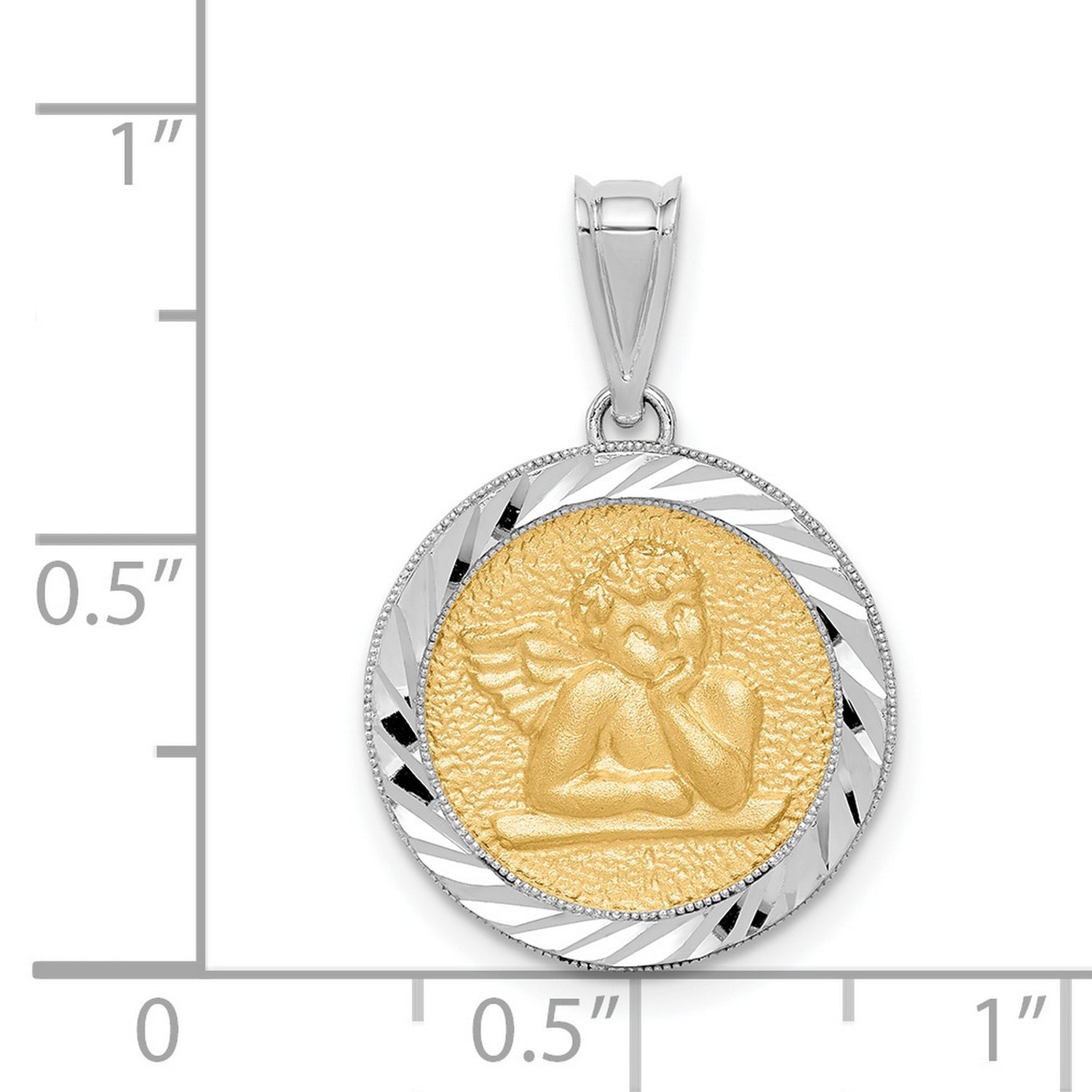14k Two-Tone Gold Cherub Pendant with Textured Center and Polished Border