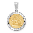 14k Two-Tone Gold Cherub Pendant with Textured Center and Polished Border