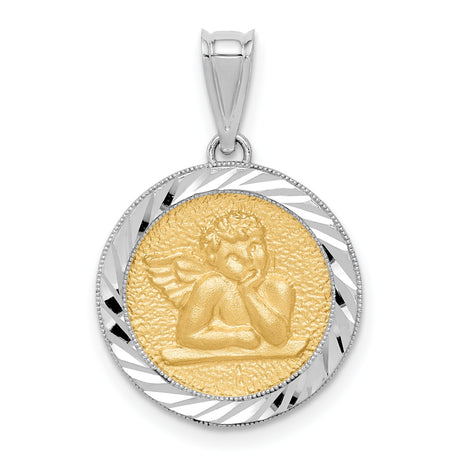 14k Two-Tone Gold Cherub Pendant with Textured Center and Polished Border