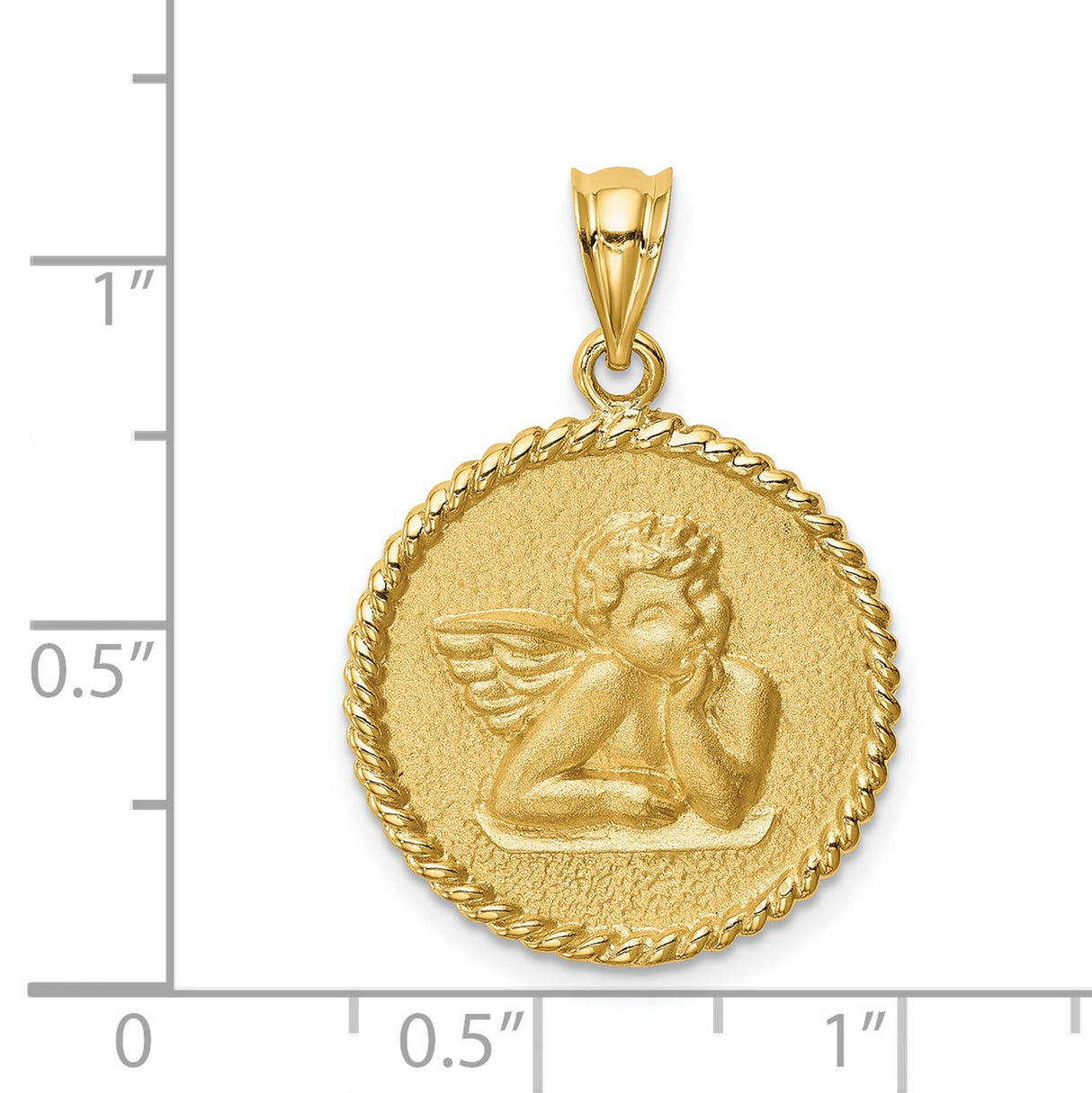 14k Yellow Gold Angel Pendant with Cherub Design and Textured Background