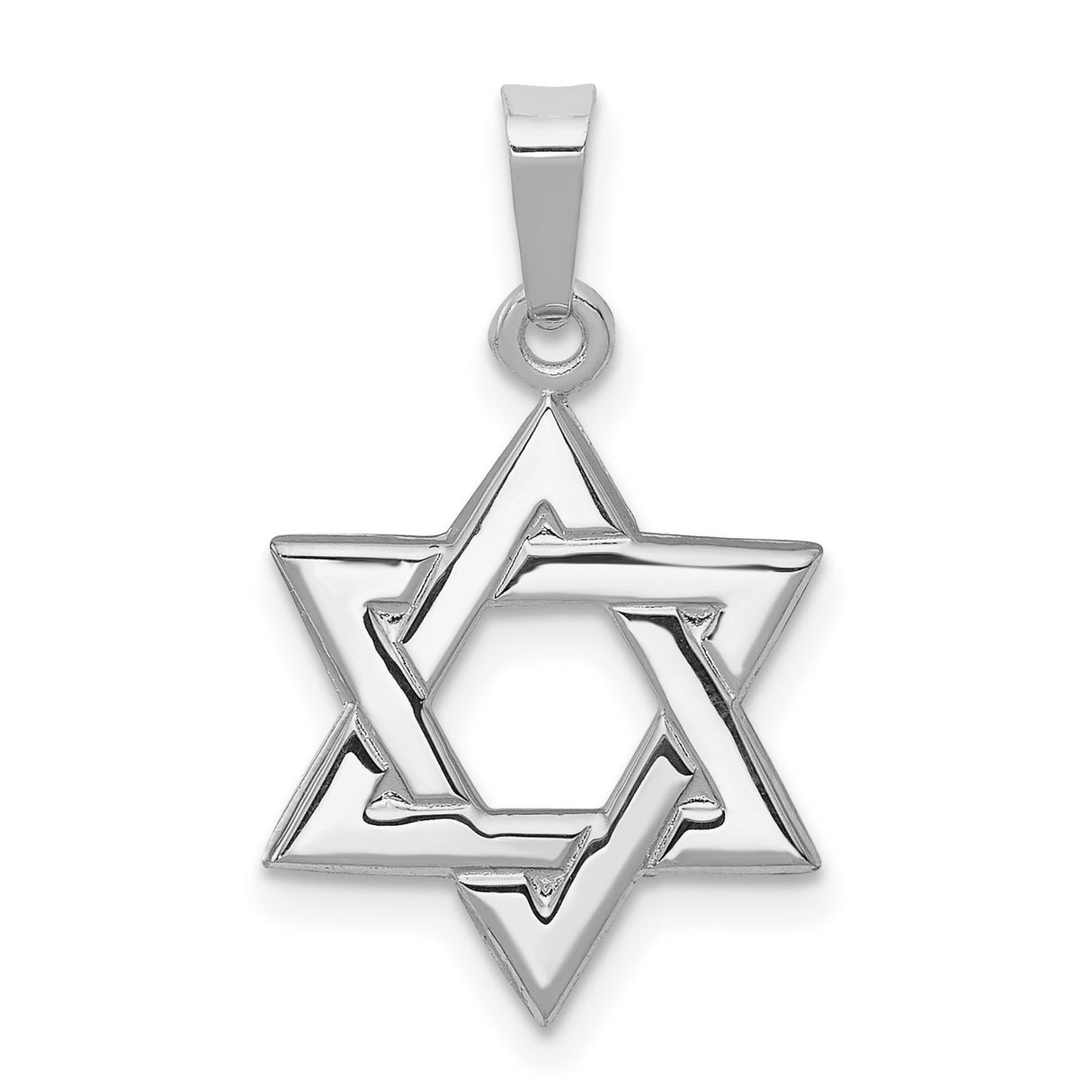 14k White Gold Star of David Pendant with Interlocking Design, Unisex Jewish Symbol