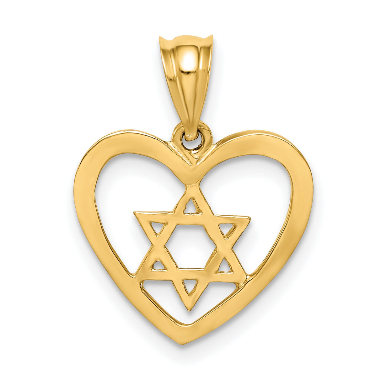 14k Yellow Gold Heart Pendant with Star of David, Jewish Symbol Charm for Women