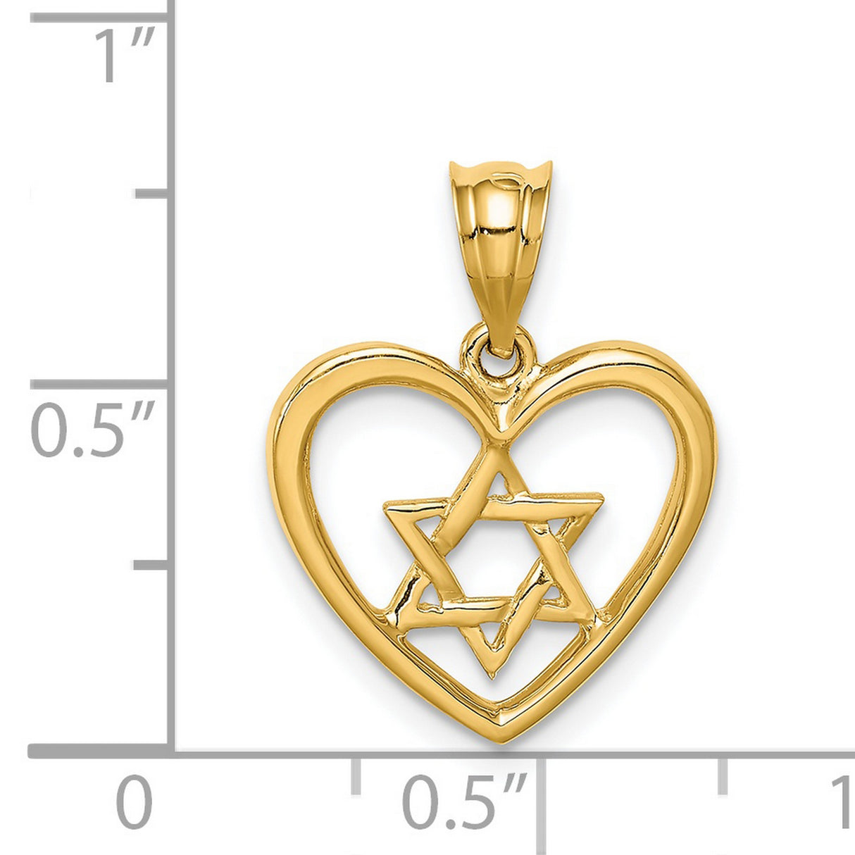 14k Yellow Gold Heart Pendant with Star of David, Jewish Symbol Charm for Women