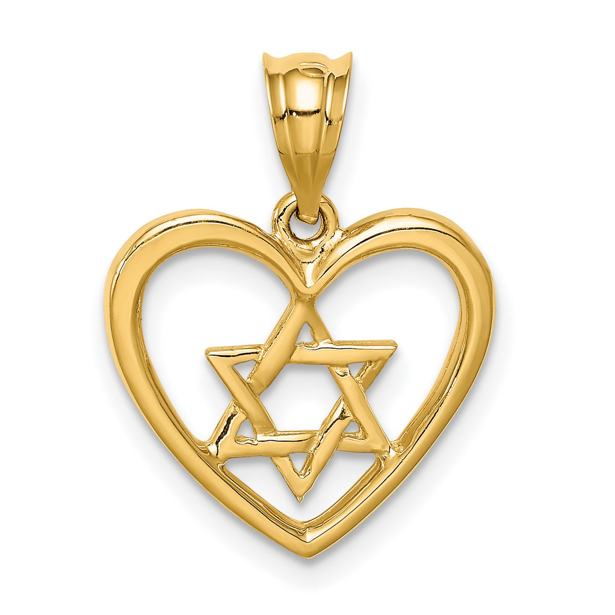 14k Yellow Gold Heart Pendant with Star of David, Jewish Symbol Charm for Women