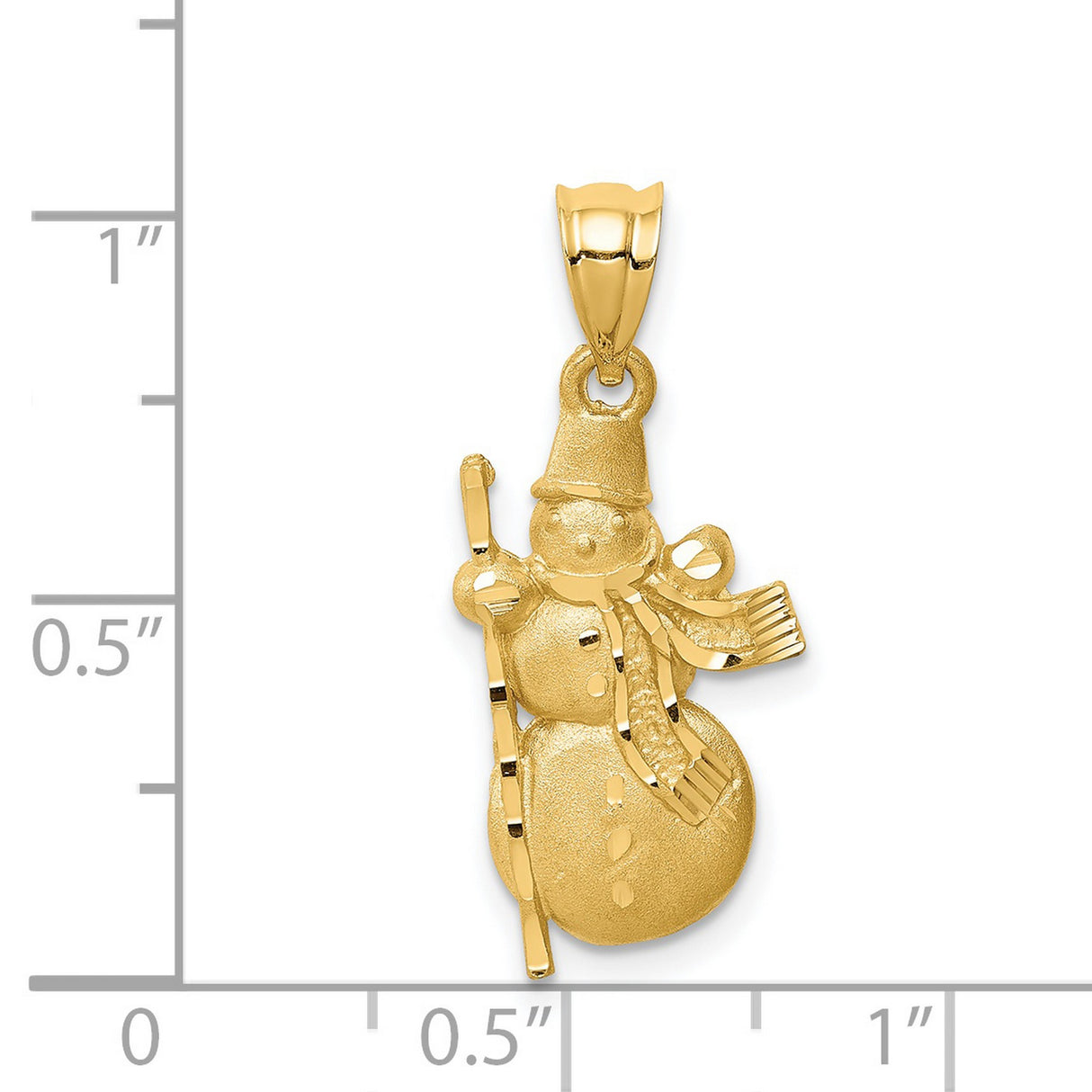 14k Yellow Gold Snowman Pendant with Hat, Scarf, and Textured Design