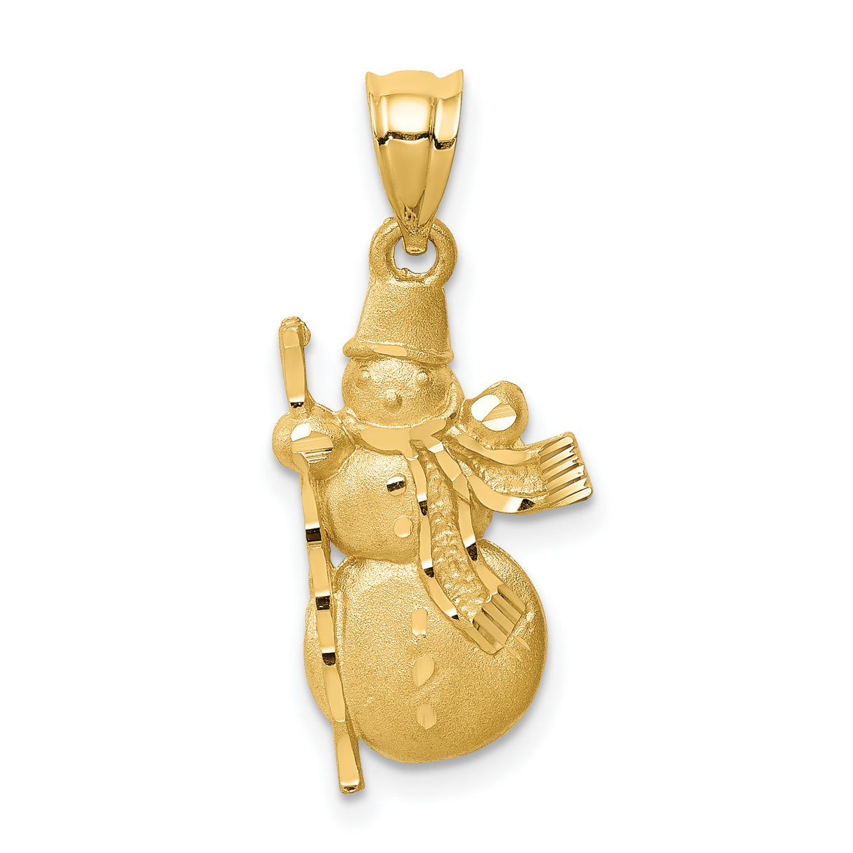 14k Yellow Gold Snowman Pendant with Hat, Scarf, and Textured Design