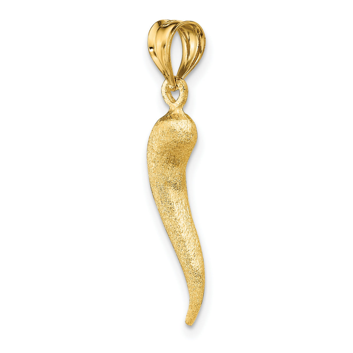 14k Yellow Gold Italian Horn Pendant, Cornicello Charm for Good Luck and Protection