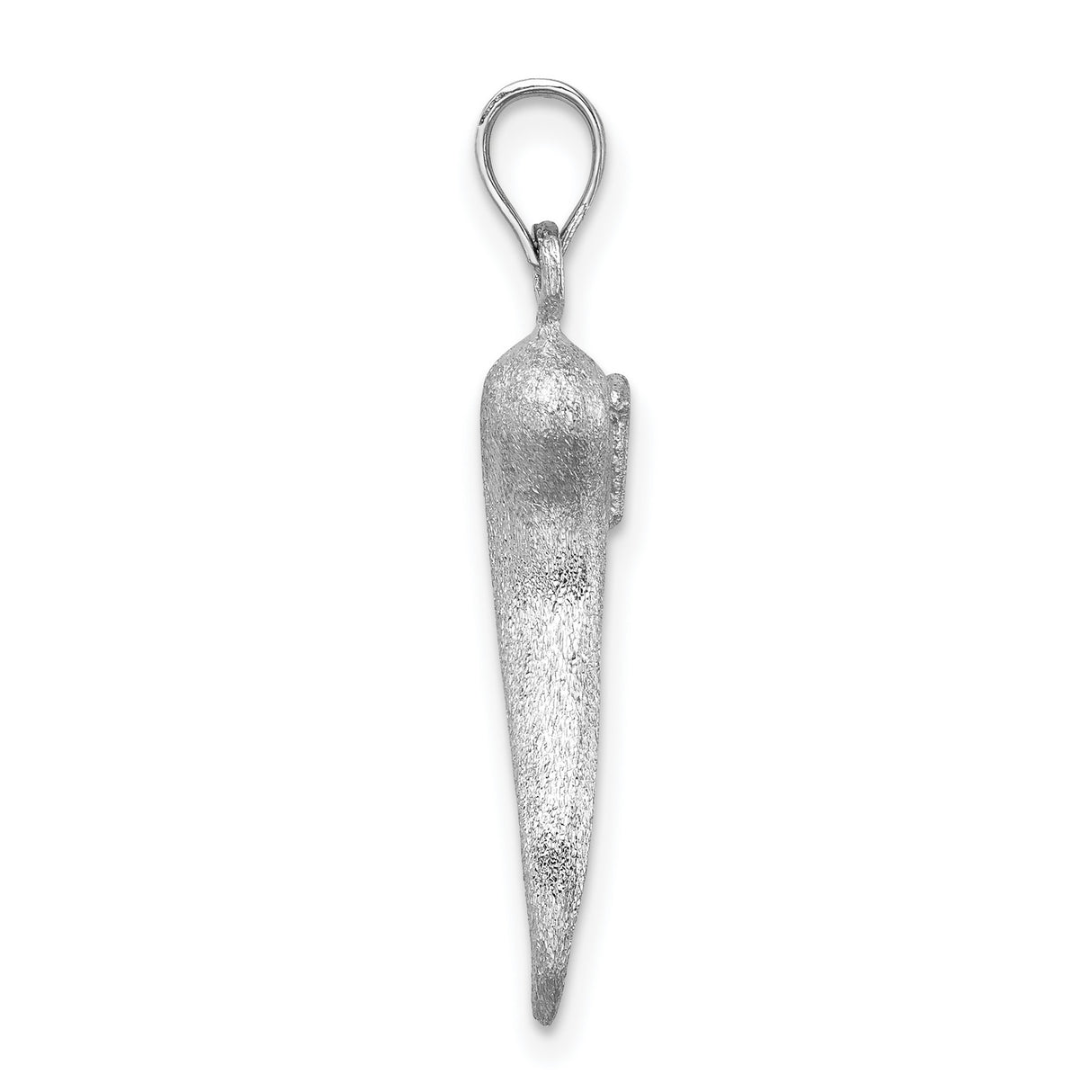 14k White Gold Italian Horn Pendant, Textured Satin Cornicello Charm for Luck and Protection