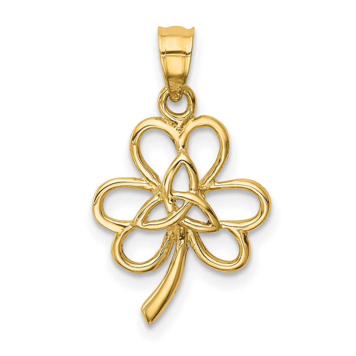 14k Yellow Gold Celtic Shamrock Pendant with Openwork Trinity Knot Design for Women