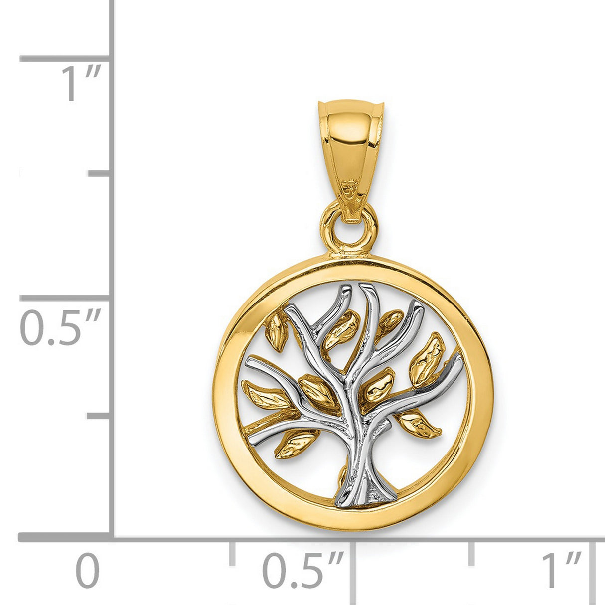 14k Two-Tone Gold Tree of Life Pendant, Round Branch and Leaf Design Charm for Women