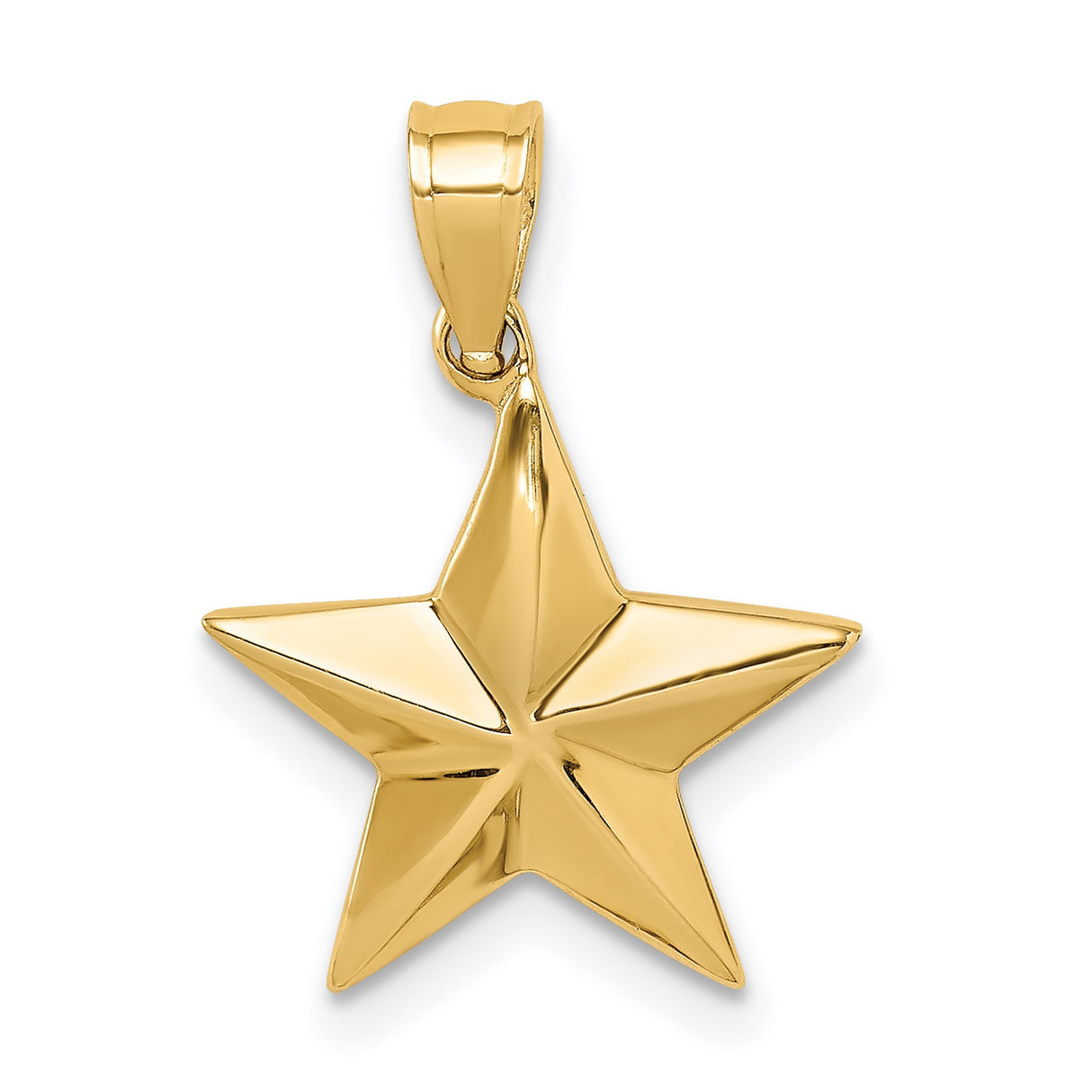 14k Yellow Gold Star Pendant Charm, Polished Five-Point Minimalist Design, Unisex Jewelry