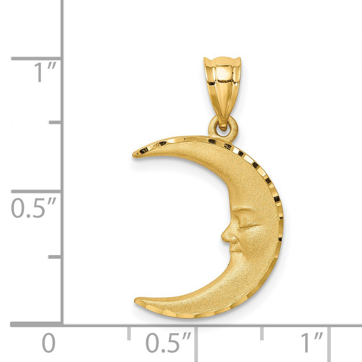 14k Yellow Gold Crescent Moon Pendant with Serene Face Design, Celestial Jewelry