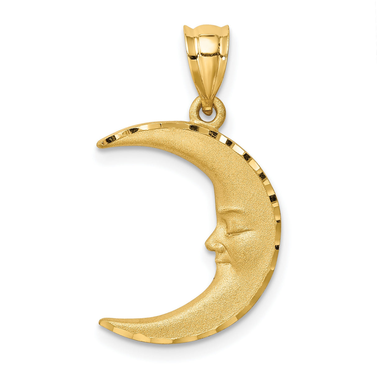 14k Yellow Gold Crescent Moon Pendant with Serene Face Design, Celestial Jewelry