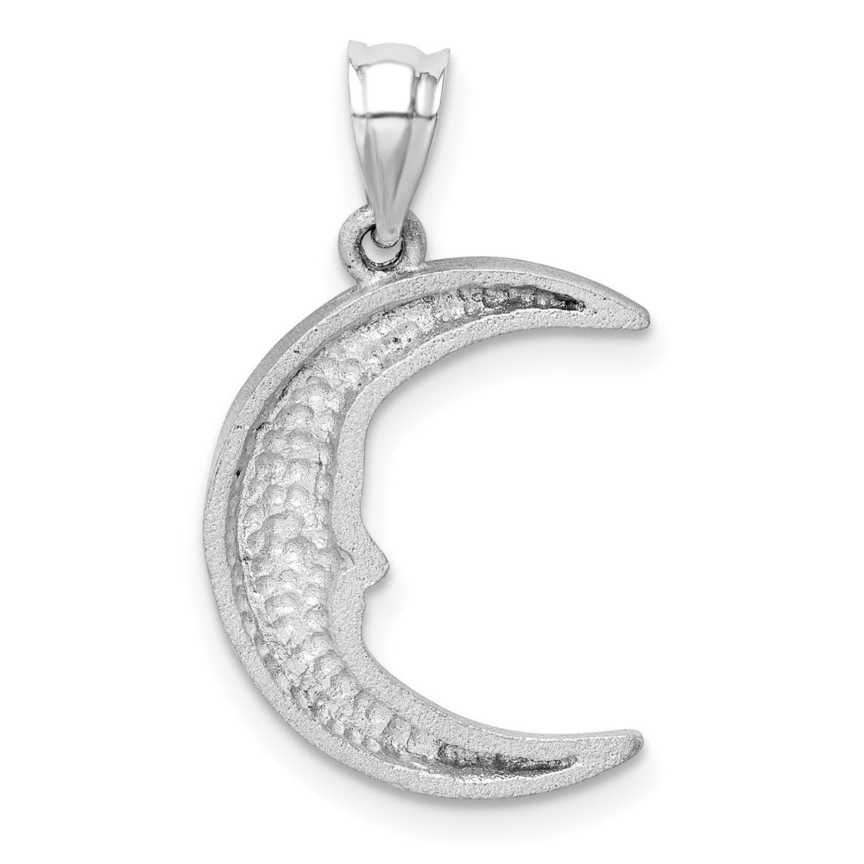14k White Gold Crescent Moon Pendant with Serene Face, Celestial Lunar Design