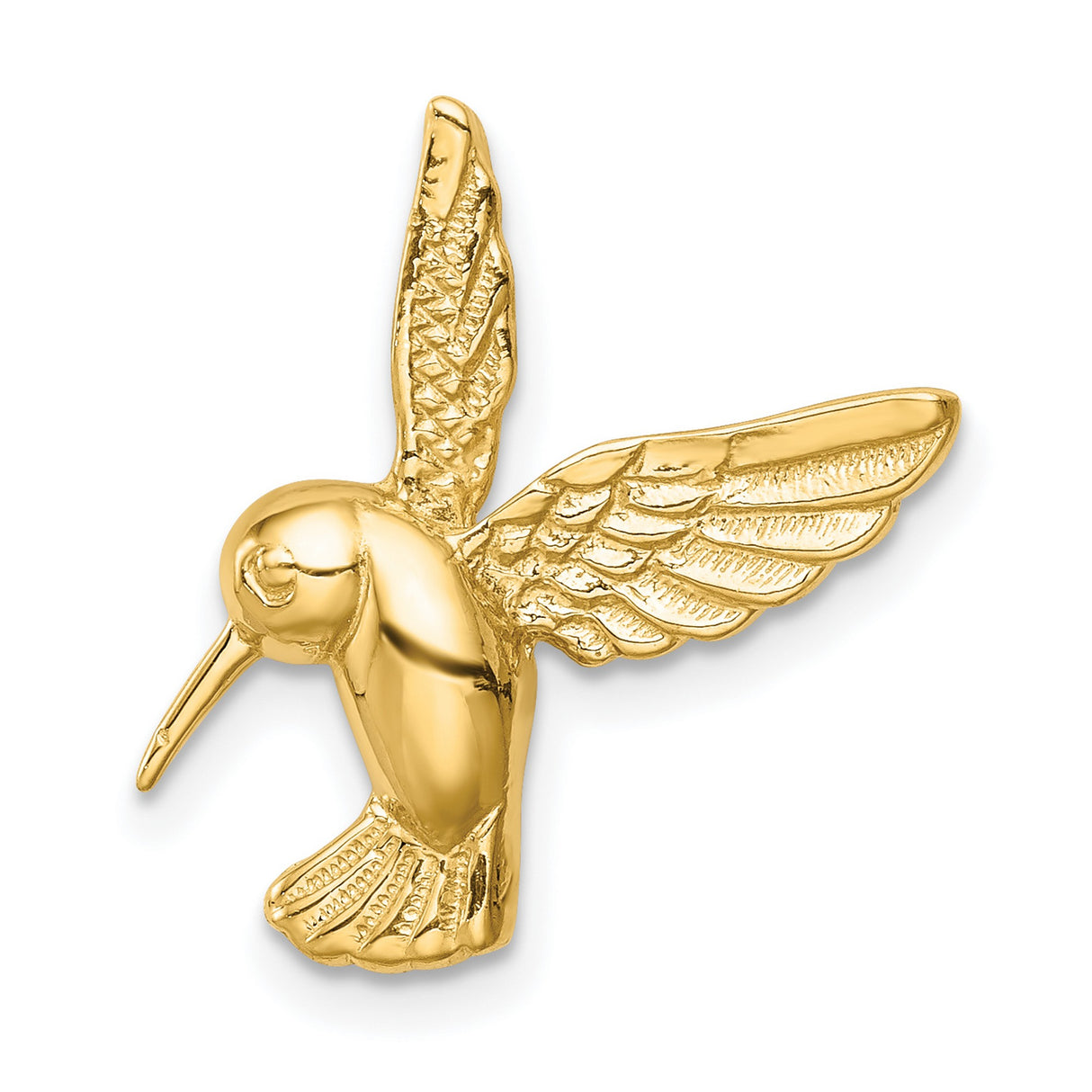14k Yellow Gold Hummingbird Pendant with Detailed Wings, Nature-Inspired Charm for Women