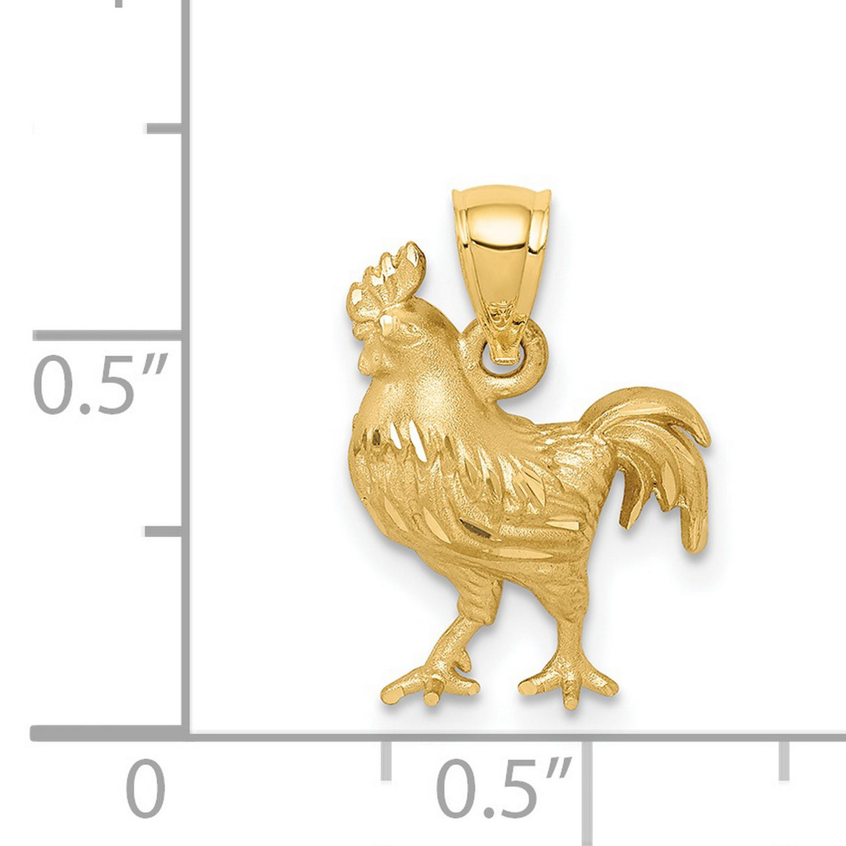 14k Yellow Gold Rooster Pendant, Detailed Animal Charm with Satin Finish, Zodiac Symbol Jewelry
