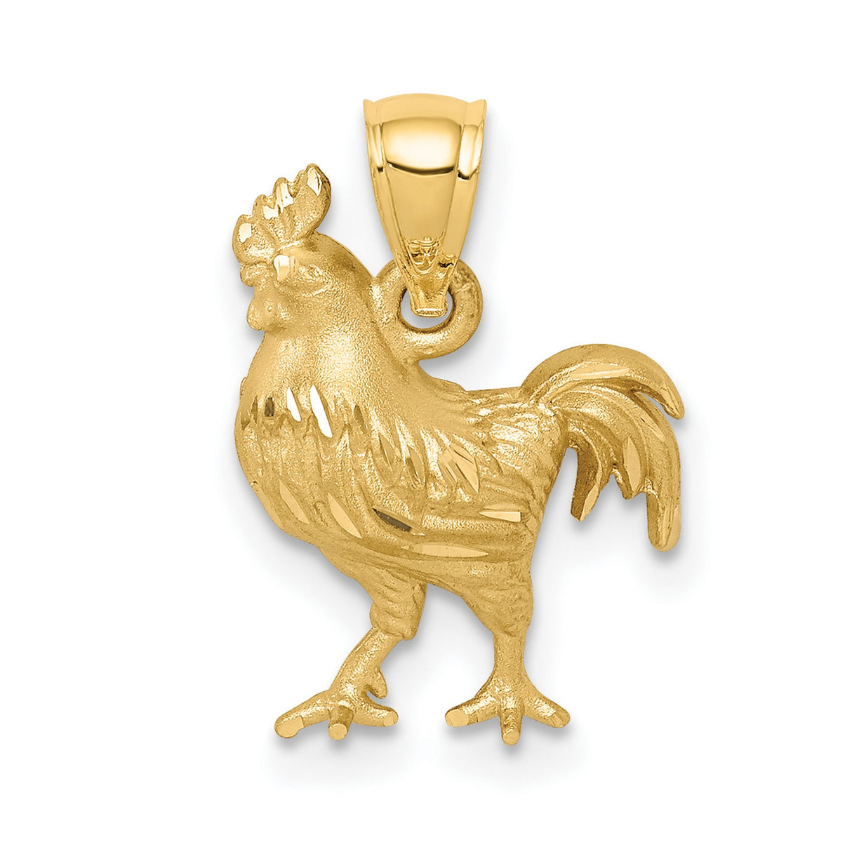 14k Yellow Gold Rooster Pendant, Detailed Animal Charm with Satin Finish, Zodiac Symbol Jewelry