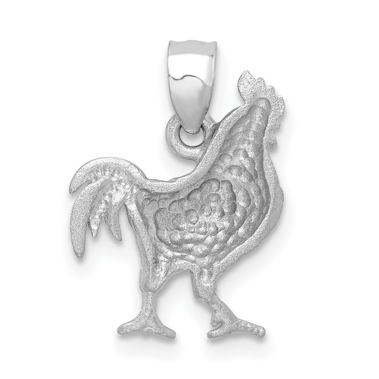 14k White Gold Rooster Pendant, Detailed Zodiac Animal Charm for Men and Women