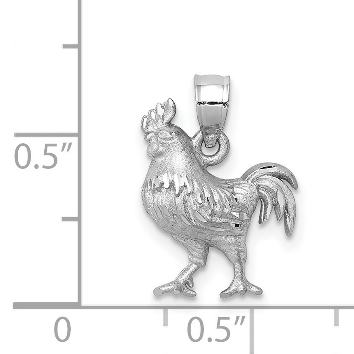 14k White Gold Rooster Pendant, Detailed Zodiac Animal Charm for Men and Women